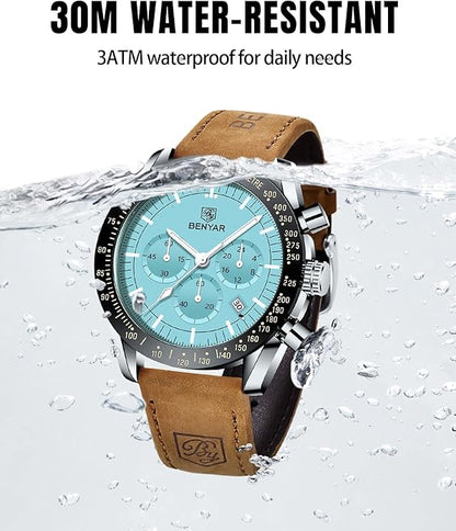 BY BENYAR Watch for Men Analog Quartz Chronograph Waterproof Luminous Designer Mens Wrist Watches Business Work Sport Casual Dress Watch with Silicone Strap Elegant Gifts for Men
