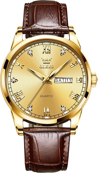 Men's Casual Leather Watch, Easy to Read Three-Hand Analog Stainless Steel Watches for Men, Minimalist Day Date Waterproof Luminous Mens Quartz Wristwatch