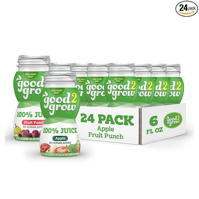 good2grow 100% Apple Juice & Fruit Punch Flavored Juice for Kids- Juice Bottles Bulk 24 Pack, Reusable Bottle, No Sugar Added, Source of Vitamin C- 6 fl oz, Pack of 24 (Spill Proof Tops Not Included)