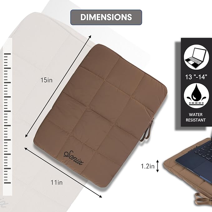 Sonix Puffy Laptop Sleeve Case & Tablet Sleeve | Compatible with 13-14 Inch Laptops and iPad Pro | Quilted Pillow Puffer Computer Bag Cover | 13-14 Inch | Mocha