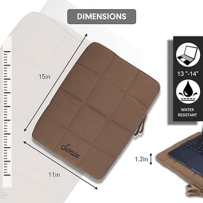 Sonix Puffy Laptop Sleeve Case & Tablet Sleeve | Compatible with 13-14 Inch Laptops and iPad Pro | Quilted Pillow Puffer Computer Bag Cover | 13-14 Inch | Mocha