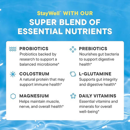 DAILYNOURI StayWell Digestive & Immunity Drink Mix | Supports Gut Health, Digestion, Immunity & Energy | Probiotics, Prebiotics, Colostrum & Daily Vitamins | 30 Stick Packs