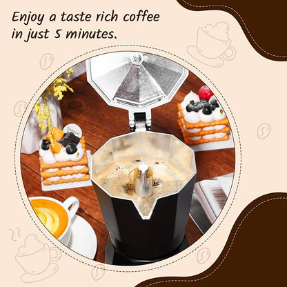 Coffee Pot 6 Cup Electric Espresso Coffee Maker Italian Moka Maker 300ml Portable Aluminum Espresso Machine Cafetera Moka Pot with Detachable Base, Gift for Home Travel(Black)