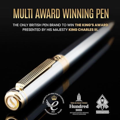 Scriveiner Silver Chrome Ballpoint Pen - Stunning Luxury Pen, Real Gold Plating, Schmidt Black Refill, Best Ball Pen Gift Set for Men & Women, Professional, Executive, Office, Nice, Fancy Pens