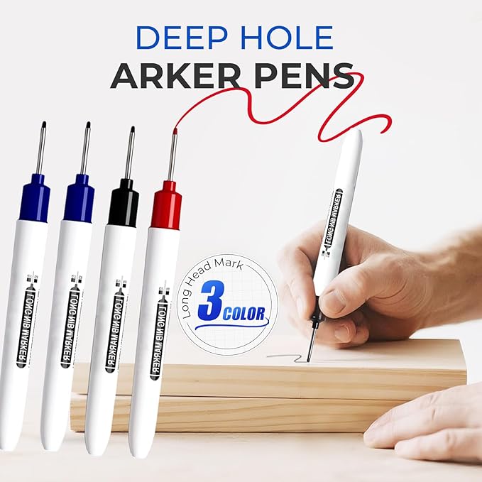 5PCS Long Head Deep Hole Marker Pens, 20mm Deep Reach Markers, Waterproof Construction Markers Marking Tool, Long Nose Marker, Permanent Markers Carpenter Ink Marker Pens, Metal Marking Pen (Red 1)