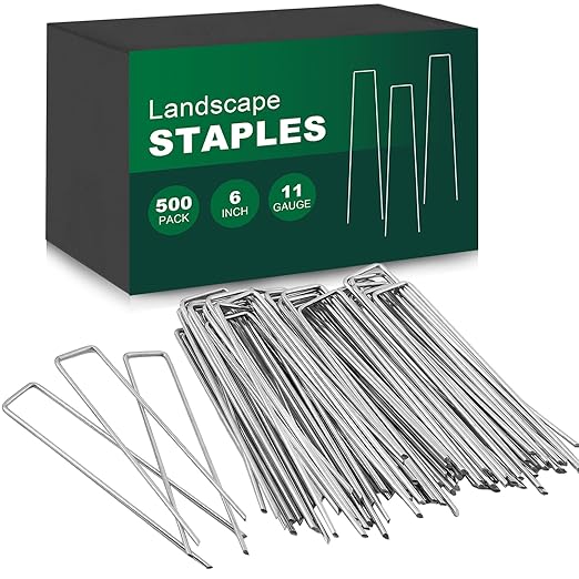 500 Pack Landscape Staples 6 Inch, 11 Gauge Galvanized Steel Garden Stakes, U-Shaped Landscape Pins, Heavy Duty Garden Ground Stakes for Securing Weed Fabric Landscaping Fabric