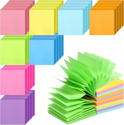 64 Pads Pop Up Sticky Notes, Accordion Sticky Notes 3x3 Refills 8 Bright Color Post Stickies Bulk Adhesive Memo Pad Colorful Popup Notes for Dispenser Home Office Meeting Work School Supplies