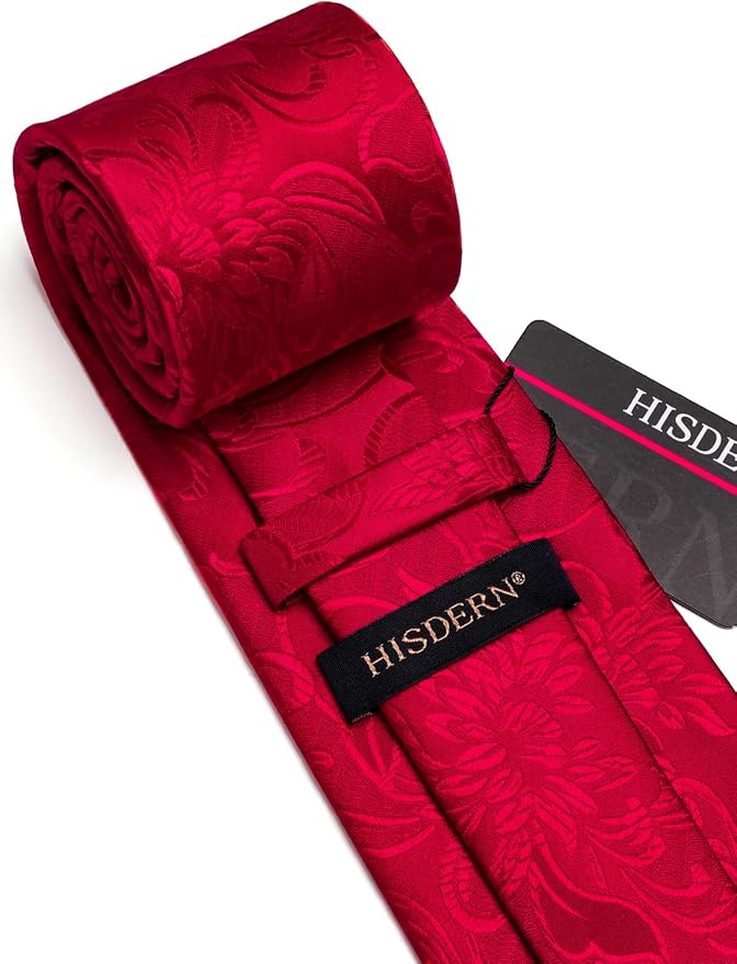 HISDERN Men Floral Ties Woven Classic 3.4" Necktie Set Formal Tie Pocket Square for Wedding with Handkerchief Gift Box