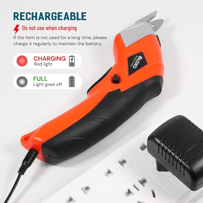 VLOXO Cordless Electric Scissors, Cardboard Cutter Electric Fabric Scissors Box Cutter with Blades Rechargeable Powerful Fabric Cutter for Crafts Leather Carboard Carpet Plastic Felt with Case Orange