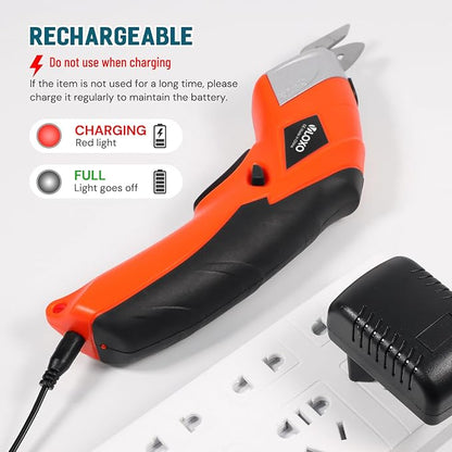 VLOXO Cordless Electric Scissors, Cardboard Cutter Electric Fabric Scissors Box Cutter with Blades Rechargeable Powerful Fabric Cutter for Crafts Leather Carboard Carpet Plastic Felt with Case Orange