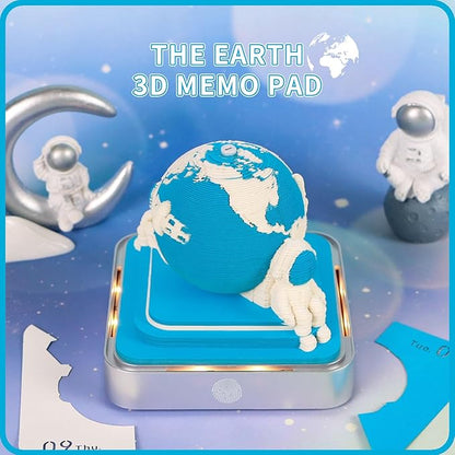 Time Piece Calendar 2026 3D Memo Pad Desk Calendar Tear Away Notepad with Lights DIY Art Carving Sticky Notes Artwork Gift for Thanksgiving Christmas Office Desktop Decoration-Blue Earth