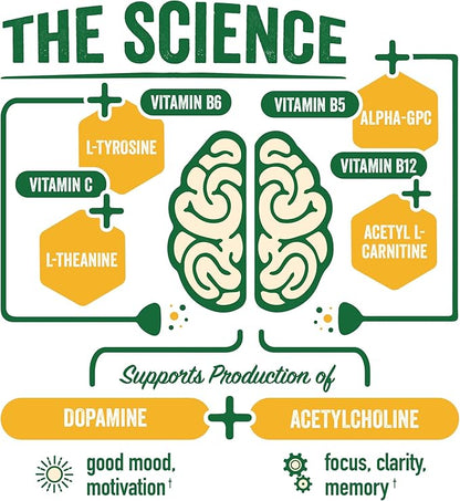 BrainJuice Brain Support Shot, Gluten Free Supplement Shots for Energy & Focus, Healthy Drinks with Alpha GPC, Vitamin B & Organic Green Tea Extract Caffeine, Peach Mango, 2.5 fl oz, 12 Pack
