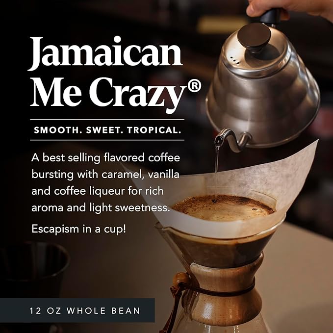 Carmel Valley Coffee Roasting Jamaican Me Crazy® – Medium Roast, Whole Bean, Caramel, Vanilla & Coffee Liqueur Flavored, 12 Ounce Bag (Pack of 1)
