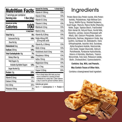 BestMed - High Protein Nutrition Bar - Low-Carb, 15g Protein, Low Sugar, High Fiber, Low Calorie, Meal Replacement Bar (Peanut, 2 Box - 14 Count)
