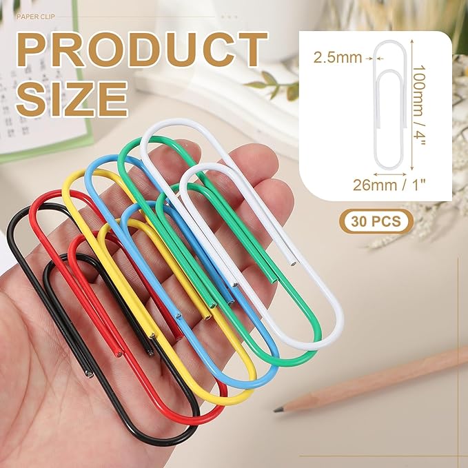 PATIKIL 4 Inch Large Paper Clip, 30PCS Big Paper Clip Extra Large Huge Metal Giant Clips Rust-Proof Strong Durable Bulk Cute for Home Office Accessories Bookmark, White