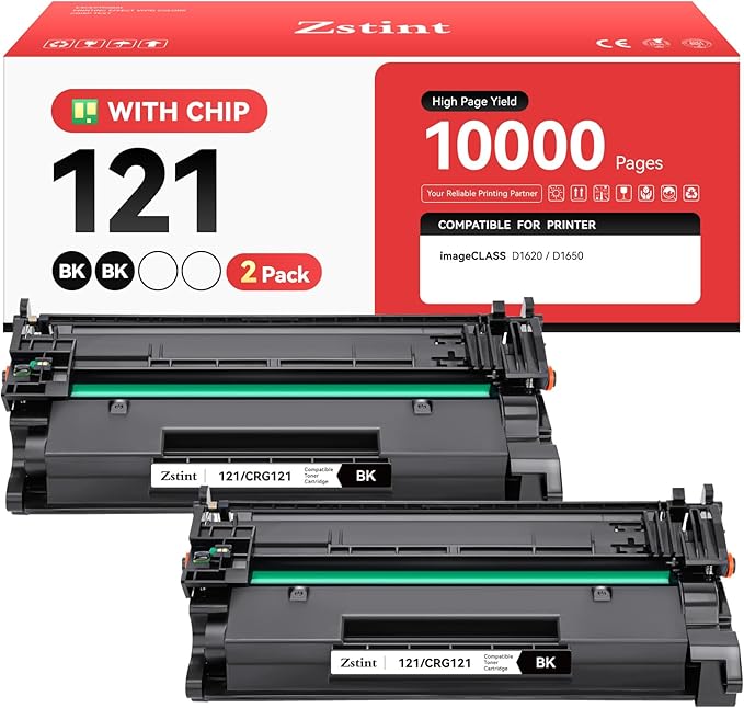 121 Toner Cartridge High Yield Replacement for Canon 121 CRG-121 Toner Cartridges Compatible for Canon ImageCLASS D1650 D1620 Laser Printer Ink All-in-One Copier Scanner Black 2-Pack with chip