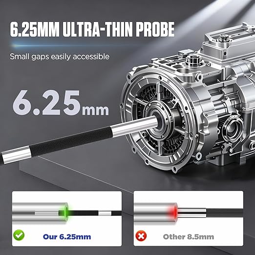 4-Way 360° Articulating Borescope with 6 Light, Endoscope Camera with 6.2mm Probe, 8X Zoom 5.0FT Semi-Rigid Cable Inspection Camera for Automotive Engine Pipe HVAC