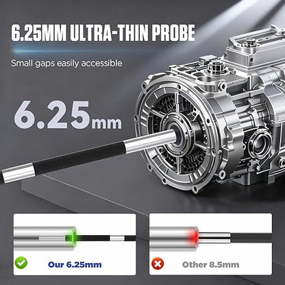 4-Way 360° Articulating Borescope with 6 Light, Endoscope Camera with 6.2mm Probe, 8X Zoom 5.0FT Semi-Rigid Cable Inspection Camera for Automotive Engine Pipe HVAC
