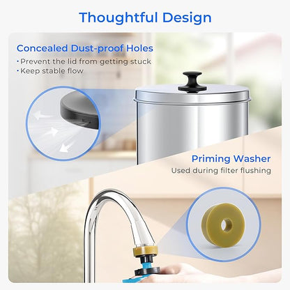 [Alkaline] Waterdrop Gravity-fed Water Filter System, Increase PH, Reduces Lead and up to 99% of Chlorine, with 2 Black Carbon Filters and Metal Spigot, King Tank Series, 2.25G