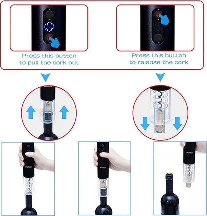 Electric Wine Bottle Opener Set – Rechargeable Corkscrew with Foil Cutter, Wine Pourer & Vacuum Stopper – One-Touch Automatic Wine Opener Wine Accessories – Perfect Wine Gifts for Wine Lovers