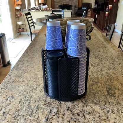 Coffee Cup Dispenser, Disposable Paper Cup and Lid Holder 360° Rotatable with 4 Compartments,Can Stacking 3-16oz Cups and Lid Holder for Coffee Shop,Home Countertop,Office,Restaurant,Kitchen