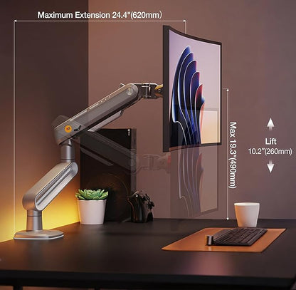 Gaming Arm for Flat/Ultrawide/Curved Monitors 27 to 50 inch, Heavy Duty Monitor Stand Load up to 18 kg, VESA 75/100 mm Monitor Mount A6
