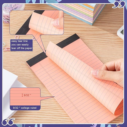 Lincia 24 Pcs 12 Pcs 5" x 8" Small Legal Pads Colored Lined Note Pads Narrow Ruled Writing Notepads 50 Sheets Per Micro Paper Notebook Lined and Perforated for College Office Supplies (Bright Colors)