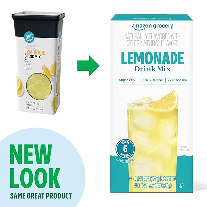 Amazon Grocery, Lemonade Drink Mix Singles, 0.53 Oz (Previously Happy Belly, Packaging May Vary)