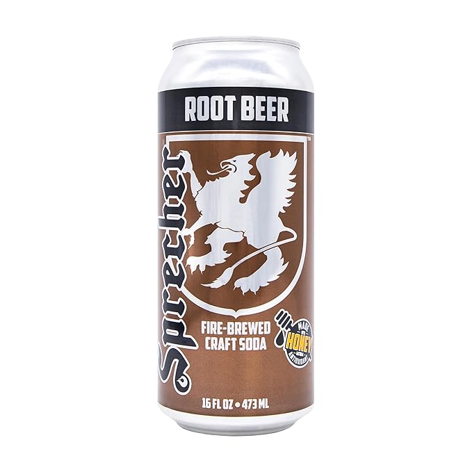 Sprecher Root Beer, Fire-Brewed Gourmet Craft Soda with Real Honey, Caffeine Free, Gluten Free, 16 fl oz Cans (12 Pack)