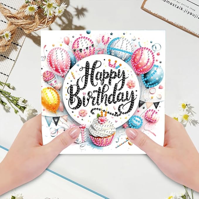 6PCS Diamond Art Painting Greeting Cards,Happy Birthday Cards with Envelopes,DIY Card Making Kits Thank You Card Arts Crafts for Birthday