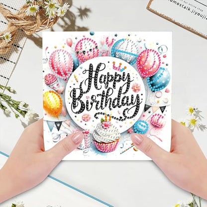 6PCS Diamond Art Painting Greeting Cards,Happy Birthday Cards with Envelopes,DIY Card Making Kits Thank You Card Arts Crafts for Birthday