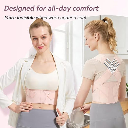 Posture Corrector for Women and Men,Adjustable Shoulder Straightener,Back Support Brace,Upper Spine scoliosis, hunchback Pink Large