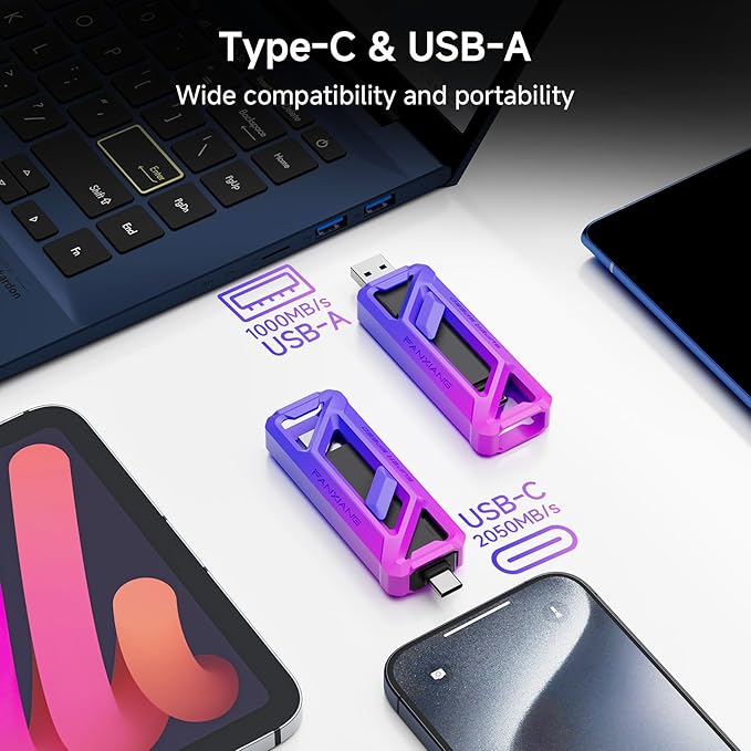 fanxiang Flash Drive 1TB, Up to 2050MB/s USB 3.2 Gen2×2 with USB A + Type C, 2-in-1 USB Memory Stick Thumb Drive for iPhone/Android/Windows/MacPC/Laptops, FF958