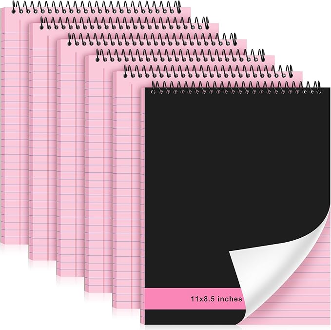 6 Pcs Legal Pad Top Spiral Bound Notebook 70 Sheets Wirebound Notepad Double Sided Ruled Memo Steno Pad with Stiff Back Cover for Business(8.5 x 11 Inches,No Holes,Pink)