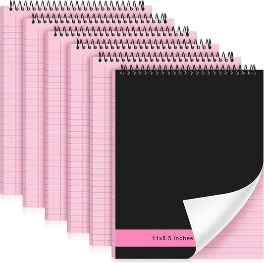 6 Pcs Legal Pad Top Spiral Bound Notebook 70 Sheets Wirebound Notepad Double Sided Ruled Memo Steno Pad with Stiff Back Cover for Business(8.5 x 11 Inches,No Holes,Pink)