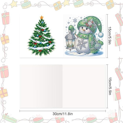 8pcs Christmas Diamond Painting Greeting Cards Christmas snowman & penguin, for Blessings and Wishes, Special Shape Crystal Partial Mosaic Making Craft, Paper Material, DIY Gifts for Holiday