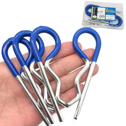 4 Pcs Heavy Duty Hitch Pins Clip R Clips Spring Retaining Wire Hair Pins Cotter Pin Strong Spring Rubber-Coated Grip R Clip for Trailer Tractors Mower Carts Truck Pin Clip M5x100mm