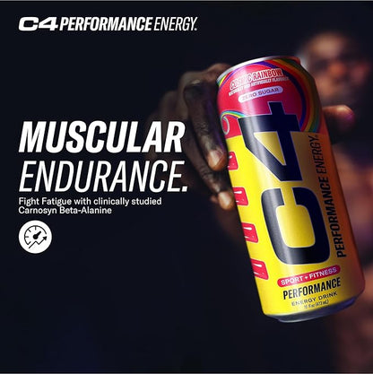 Cellucor C4 Performance Energy Drink | Cosmic Rainbow | Zero Sugar Carbonated Preworkout Energy | 200mg Caffeine with Beta Alanine | 16 Fl Oz (12 Pack), Packaging May Vary