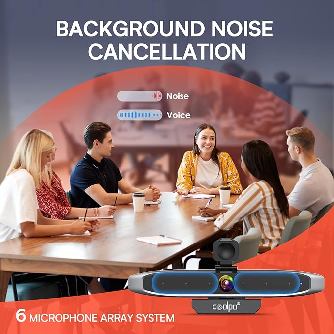 Video Conference Camera 4K Webcam, Smart Gesture-Control Focus, AI Auto-framing w/ 110° FoV, Noise Reduction & Echo Cancellation 6 Microphones, for Video Conferencing Streaming, w/Cover