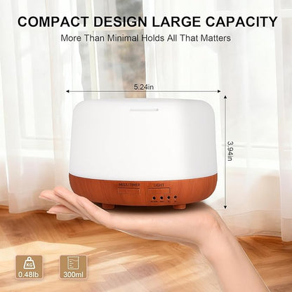 300ML Essential Oil Diffuser, Small Aromatherapy Diffuser with Remote, 7-Color LED Light, 4 Timer Settings, Safe Auto-Off, for Bedroom, Desk, Home Office