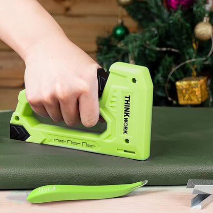 THINKWORK Light Duty Staple Gun - Upholstery Staple Gun for Wood with 1600pcs JT21 Staples 1/4", 5/16", 3/8" and Staple Remover, Fabric Stapler Gun for Crafts, Home Use, Wall, DIY, Lights Decor, Green