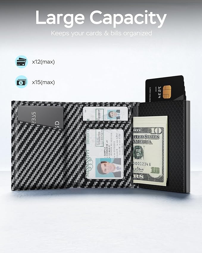 Mens Wallet with Airtag Holder, RFID Wallets for Men Pop up Card Holder, Smart, Slim, Minimalist, Trifold - 10+ Cards Capacity | ID Window | Cash Slot | Magnetic Closure, Gift for Him