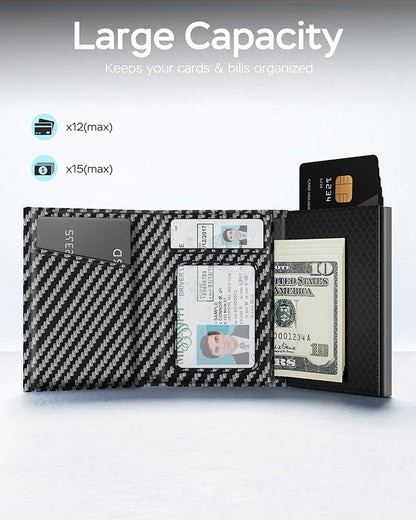 Mens Wallet with Airtag Holder, RFID Wallets for Men Pop up Card Holder, Smart, Slim, Minimalist, Trifold - 10+ Cards Capacity | ID Window | Cash Slot | Magnetic Closure, Gift for Him