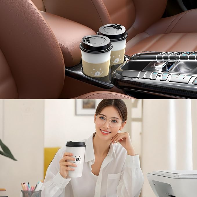 Coffee Cups with Lids and Sleeves, 16 Ounce 100 pack To Go Coffee Cups with Lids, Disposable Hot Coffee Paper Cups Bulk for Hot Beverage (16 Ounce, White)