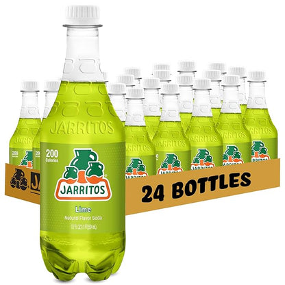 Jarritos - Mexican Soda Soft Drinks, Lime (17.7 oz, 524ml) 24 Bottles - Made with Real Cane Sugar - 0g Fat - Made in Mexico - Natural Flavor Soda Pop - Party & BBQ Beverages