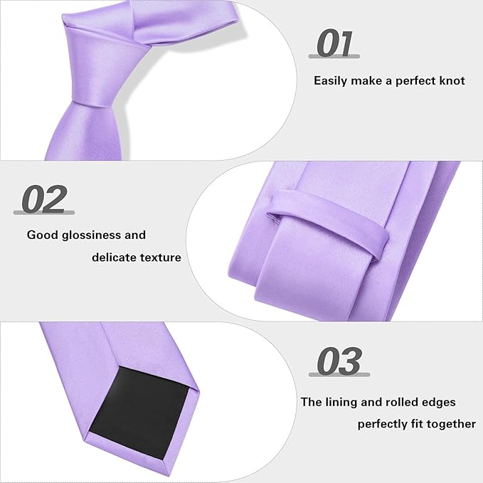 PenSee Men's Tie Set Solid Pure Color 3.15" (8CM) Classic Formal Plain Necktie and Pocket Square Set For Men