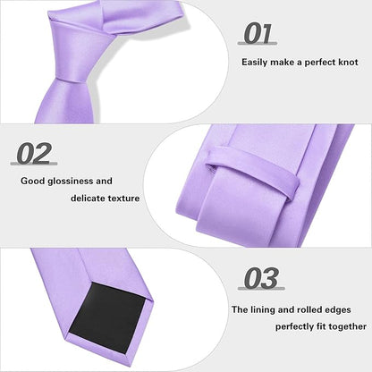 PenSee Men's Tie Set Solid Pure Color 3.15" (8CM) Classic Formal Plain Necktie and Pocket Square Set For Men