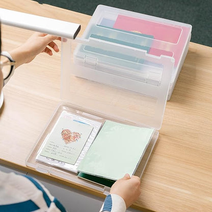 Clear File Box, 4Pcs Clear Plastic File Box A4 Document Portable Project Case Paper Storage Container for Magazine, Scrapbook, Office School Supplies