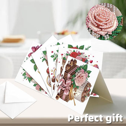 jinglinhh 12pcs Valentine's Day Diamond Art Painting Cupcake Rose Flower Butterfly Greeting Cards with Envelopes, DIY Card Making Kits for Adults, Diamond Art Birthday Holiday Cards Craft Gifts