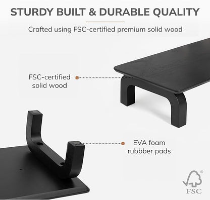 Anji Mountain Monitor Stand - Desktop Organizer & Laptop Riser, Ergonomic Monitor Riser, Space-Saving Monitor Stand for Desk, Durable Construction, Easy Assembly, Ideal for Home & Office,Black